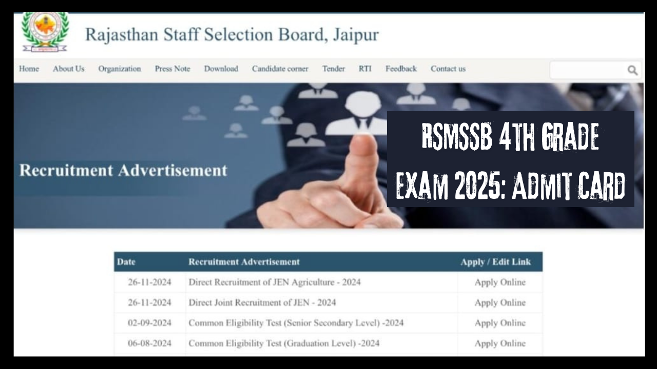 RSMSSB 4th Grade Exam 2025 Admit Card